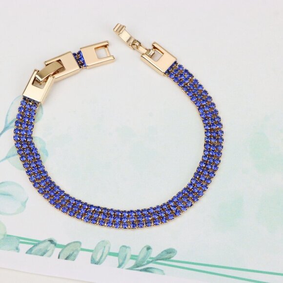 "Rose Gold Wide Bracelet with Blue Stones, XPBL0785 - Picture 4 of 12